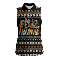Mexican Sumbrero and Snowman Christmas Women Sleeveless Polo Shirt Feliz Navidad Mexico - Wonder Print Shop