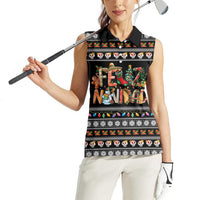 Mexican Sumbrero and Snowman Christmas Women Sleeveless Polo Shirt Feliz Navidad Mexico - Wonder Print Shop