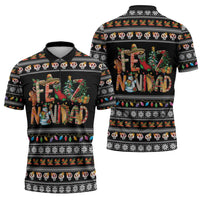 Mexican Sumbrero and Snowman Christmas Zipper Polo Shirt Feliz Navidad Mexico - Wonder Print Shop