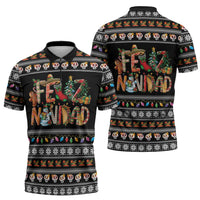 Mexican Sumbrero and Snowman Christmas Zipper Polo Shirt Feliz Navidad Mexico - Wonder Print Shop