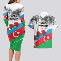Azerbaijan Qara Yanvar Couples Matching Long Sleeve Bodycon Dress and Hawaiian Shirt with Flag Style LT9 - Wonder Print Shop