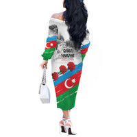 Azerbaijan Qara Yanvar Off The Shoulder Long Sleeve Dress with Flag Style - Wonder Print Shop