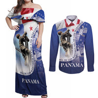Panama Dia de los Martires Couples Matching Off Shoulder Maxi Dress and Long Sleeve Button Shirt Panama Martyrs' Day Raises Flag LT9 - Wonder Print Shop