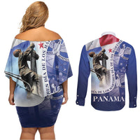 Panama Dia de los Martires Couples Matching Off Shoulder Short Dress and Long Sleeve Button Shirt Panama Martyrs' Day Raises Flag LT9 - Wonder Print Shop