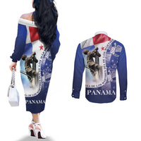 Panama Dia de los Martires Couples Matching Off The Shoulder Long Sleeve Dress and Long Sleeve Button Shirt Panama Martyrs' Day Raises Flag