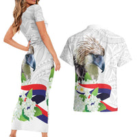 Philippines Eagle and Sampaguita Flowers Couples Matching Short Sleeve Bodycon Dress and Hawaiian Shirt Polynesian Pattern LT9 - Wonder Print Shop