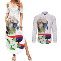 Philippines Eagle and Sampaguita Flowers Couples Matching Summer Maxi Dress and Long Sleeve Button Shirt Polynesian Pattern LT9 - Wonder Print Shop