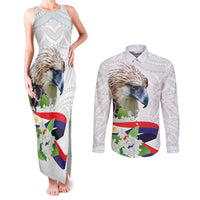 Philippines Eagle and Sampaguita Flowers Couples Matching Tank Maxi Dress and Long Sleeve Button Shirt Polynesian Pattern LT9 - Wonder Print Shop