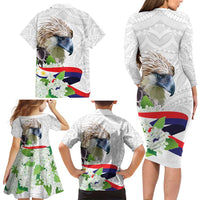 Philippines Eagle and Sampaguita Flowers Family Matching Long Sleeve Bodycon Dress and Hawaiian Shirt Polynesian Pattern LT9 - Wonder Print Shop