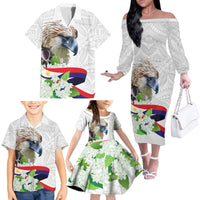 Philippines Eagle and Sampaguita Flowers Family Matching Off The Shoulder Long Sleeve Dress and Hawaiian Shirt Polynesian Pattern - Wonder Print Shop