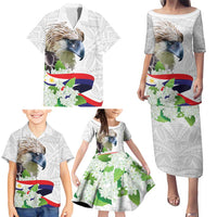 Philippines Eagle and Sampaguita Flowers Family Matching Puletasi and Hawaiian Shirt Polynesian Pattern - Wonder Print Shop