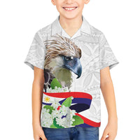 Philippines Eagle and Sampaguita Flowers Family Matching Tank Maxi Dress and Hawaiian Shirt Polynesian Pattern - Wonder Print Shop