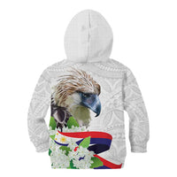 Philippines Eagle and Sampaguita Flowers Kid Hoodie Polynesian Pattern - Wonder Print Shop