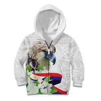 Philippines Eagle and Sampaguita Flowers Kid Hoodie Polynesian Pattern - Wonder Print Shop