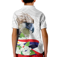 Philippines Eagle and Sampaguita Flowers Kid Polo Shirt Polynesian Pattern - Wonder Print Shop