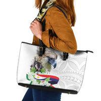 Philippines Eagle and Sampaguita Flowers Leather Tote Bag Polynesian Pattern - Wonder Print Shop