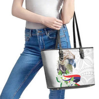 Philippines Eagle and Sampaguita Flowers Leather Tote Bag Polynesian Pattern - Wonder Print Shop