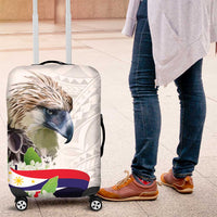 Philippines Eagle and Sampaguita Flowers Luggage Cover Polynesian Pattern - Wonder Print Shop