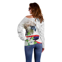 Philippines Eagle and Sampaguita Flowers Off Shoulder Sweater Polynesian Pattern - Wonder Print Shop