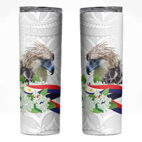 Philippines Eagle and Sampaguita Flowers Skinny Tumbler Polynesian Pattern - Wonder Print Shop