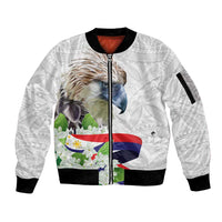 Philippines Eagle and Sampaguita Flowers Sleeve Zip Bomber Jacket Polynesian Pattern - Wonder Print Shop
