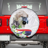 Philippines Eagle and Sampaguita Flowers Spare Tire Cover Polynesian Pattern - Wonder Print Shop