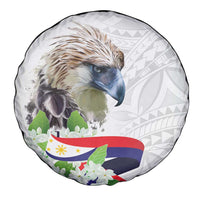 Philippines Eagle and Sampaguita Flowers Spare Tire Cover Polynesian Pattern - Wonder Print Shop