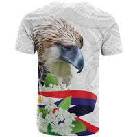 Philippines Eagle and Sampaguita Flowers T Shirt Polynesian Pattern - Wonder Print Shop