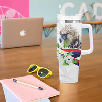 Philippines Eagle and Sampaguita Flowers Tumbler With Handle Polynesian Pattern - Wonder Print Shop