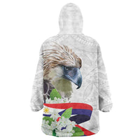 Philippines Eagle and Sampaguita Flowers Wearable Blanket Hoodie Polynesian Pattern - Wonder Print Shop