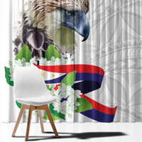 Philippines Eagle and Sampaguita Flowers Window Curtain Polynesian Pattern - Wonder Print Shop