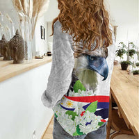 Philippines Eagle and Sampaguita Flowers Women Casual Shirt Polynesian Pattern - Wonder Print Shop
