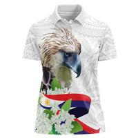 Philippines Eagle and Sampaguita Flowers Women Polo Shirt Polynesian Pattern - Wonder Print Shop