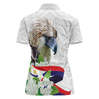 Philippines Eagle and Sampaguita Flowers Women Polo Shirt Polynesian Pattern - Wonder Print Shop