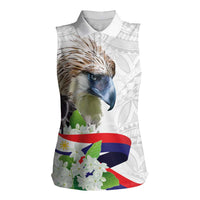 Philippines Eagle and Sampaguita Flowers Women Sleeveless Polo Shirt Polynesian Pattern - Wonder Print Shop