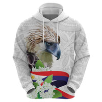 Philippines Eagle and Sampaguita Flowers Zip Hoodie Polynesian Pattern - Wonder Print Shop