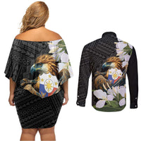 Philippines Eagle with Coat Of Arm Couples Matching Off Shoulder Short Dress and Long Sleeve Button Shirt Simple Sampaguita Jasmine LT9 - Wonder Print Shop