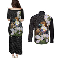 Philippines Eagle with Coat Of Arm Couples Matching Puletasi and Long Sleeve Button Shirt Simple Sampaguita Jasmine LT9 - Wonder Print Shop