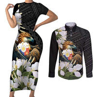 Philippines Eagle with Coat Of Arm Couples Matching Short Sleeve Bodycon Dress and Long Sleeve Button Shirt Simple Sampaguita Jasmine LT9 - Wonder Print Shop