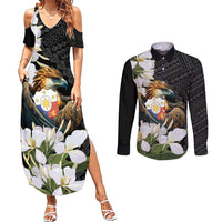 Philippines Eagle with Coat Of Arm Couples Matching Summer Maxi Dress and Long Sleeve Button Shirt Simple Sampaguita Jasmine LT9 - Wonder Print Shop
