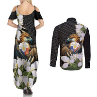 Philippines Eagle with Coat Of Arm Couples Matching Summer Maxi Dress and Long Sleeve Button Shirt Simple Sampaguita Jasmine LT9 - Wonder Print Shop
