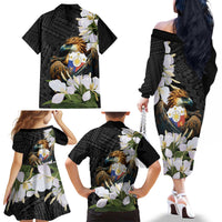 Philippines Eagle with Coat Of Arm Family Matching Off The Shoulder Long Sleeve Dress and Hawaiian Shirt Simple Sampaguita Jasmine - Wonder Print Shop