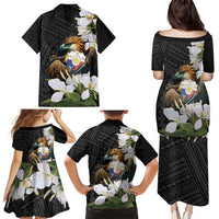 Philippines Eagle with Coat Of Arm Family Matching Puletasi and Hawaiian Shirt Simple Sampaguita Jasmine - Wonder Print Shop