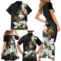 Philippines Eagle with Coat Of Arm Family Matching Short Sleeve Bodycon Dress and Hawaiian Shirt Simple Sampaguita Jasmine - Wonder Print Shop