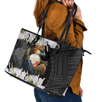 Philippines Eagle with Coat Of Arm Leather Tote Bag Simple Sampaguita Jasmine - Wonder Print Shop