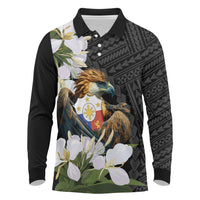 Philippines Eagle with Coat Of Arm Long Sleeve Polo Shirt Simple Sampaguita Jasmine - Wonder Print Shop