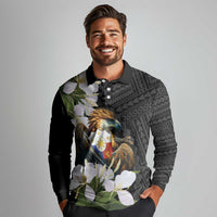 Philippines Eagle with Coat Of Arm Long Sleeve Polo Shirt Simple Sampaguita Jasmine - Wonder Print Shop