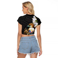 Philippines Eagle with Coat Of Arm Raglan Cropped T Shirt Simple Sampaguita Jasmine - Wonder Print Shop