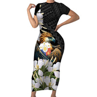 Philippines Eagle with Coat Of Arm Short Sleeve Bodycon Dress Simple Sampaguita Jasmine - Wonder Print Shop