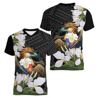 Philippines Eagle with Coat Of Arm Women V-Neck T-Shirt Simple Sampaguita Jasmine - Wonder Print Shop